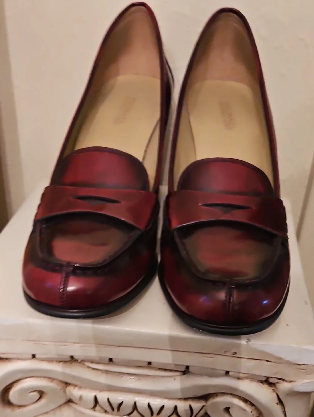 Michael Kors Women's Burgundy Leather Chunky Heel Penny Loafer Gently Worn 7.5M